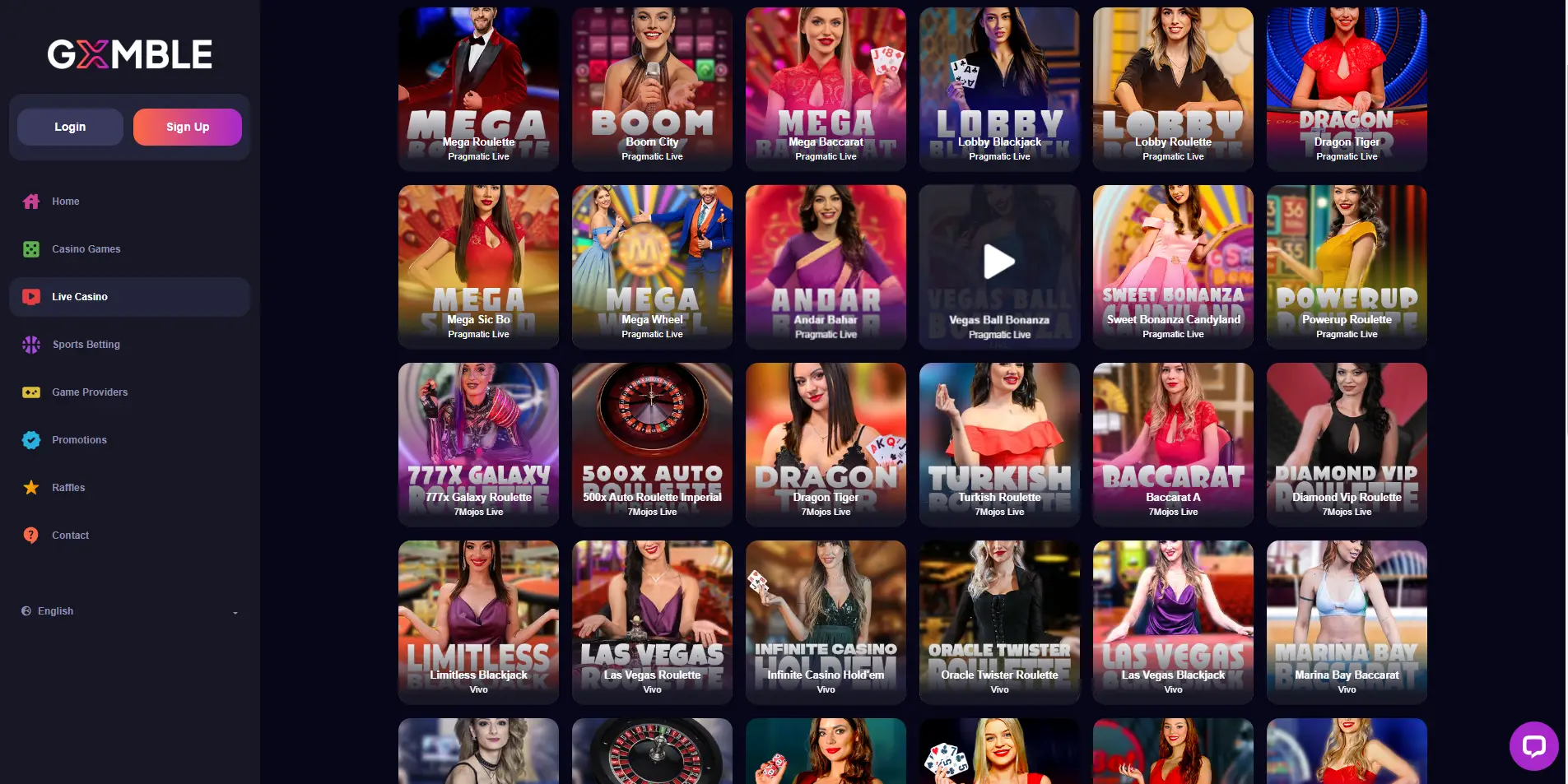 GXMBLE live casino games