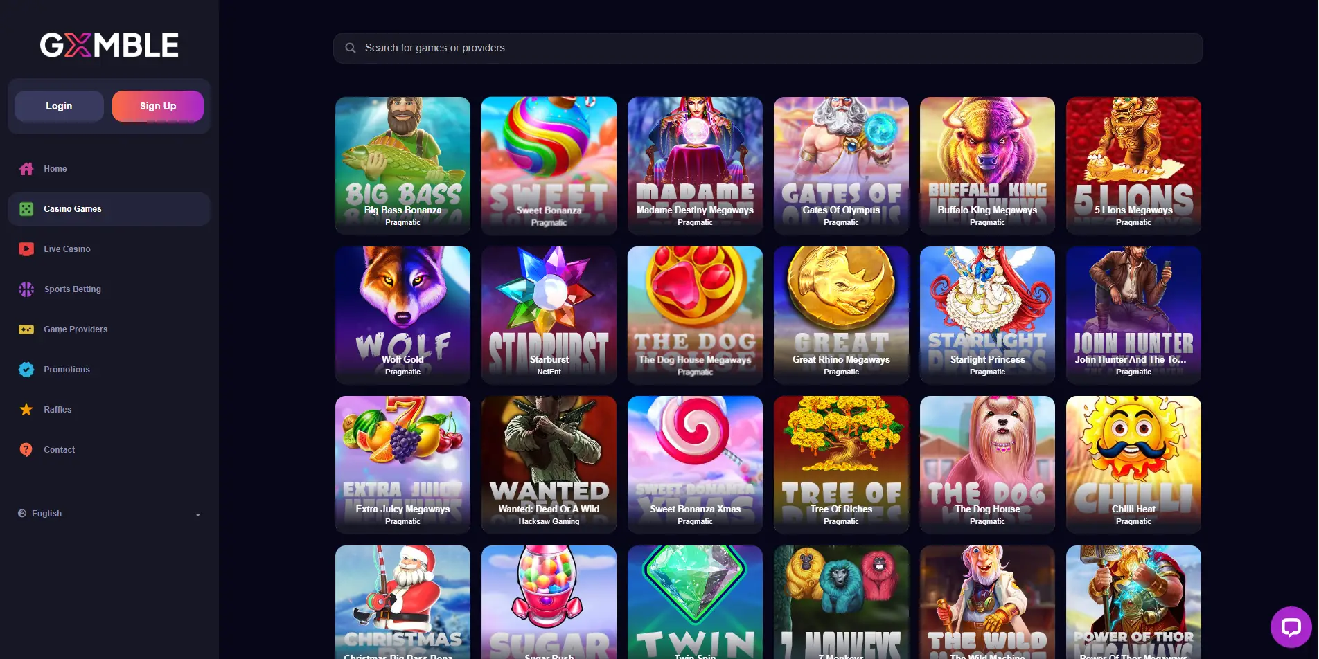 GXMBLE casino's slots