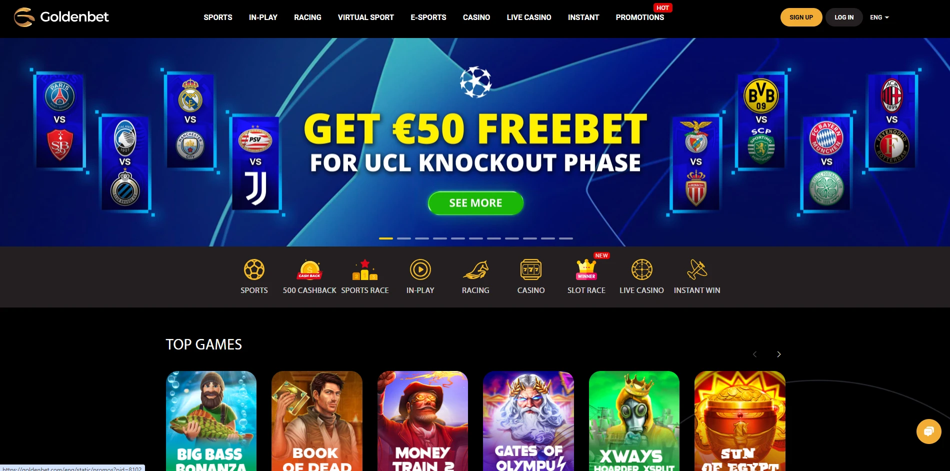 Homepage of Goldenbet Casino