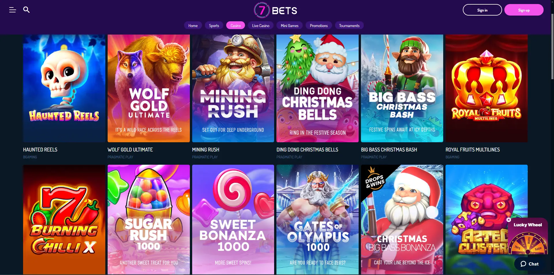 Popular slots at 7BETS Casino 